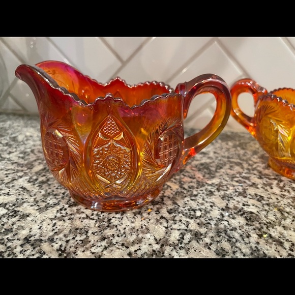 Vintage Dining Vintage Creamer And Sugar Set Carnival Glass Poshmark